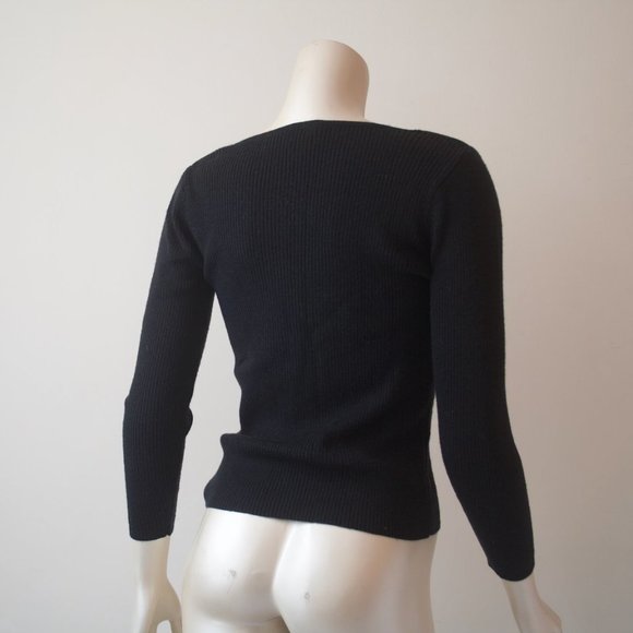 Talbots 100% Merino Wool Black Ribbed Sweater Vintage 90s Crew - P - Picture 2 of 6